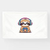 Chibi Kawaii Sloth Gamer - Schattige grappig dier  Spandoek (Horizontaal)