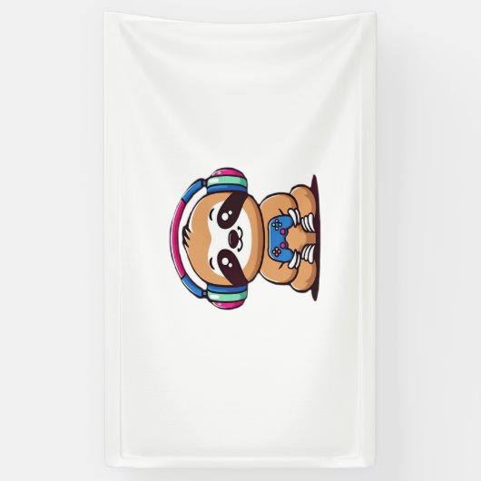 Chibi Kawaii Sloth Gamer - Schattige grappig dier Spandoek (Verticaal)