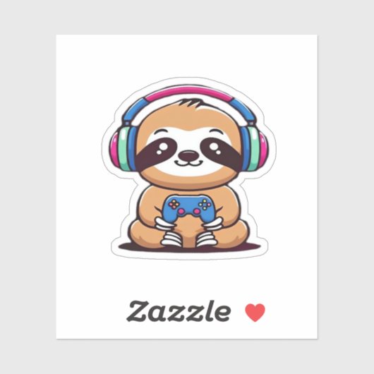 Chibi Kawaii Sloth Gamer - Schattige grappig dier  Sticker (Vel)