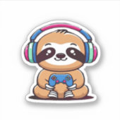 Chibi Kawaii Sloth Gamer - Schattige grappig dier  Sticker (Voorkant)