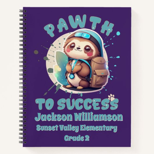 Chibi Kawaii Sloth Naam School Grade Leermiddelen Notitieboek (Voorkant)
