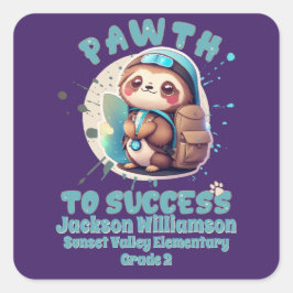 Chibi Kawaii Sloth Naam School Grade Vierkante Sticker