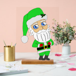 Chibi Kerstman groene pak Acryl Bord