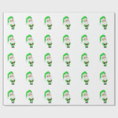 Chibi Kerstman groene pak Cadeaupapier (Vlak)