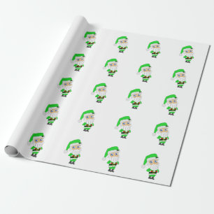 Chibi Kerstman groene pak Cadeaupapier