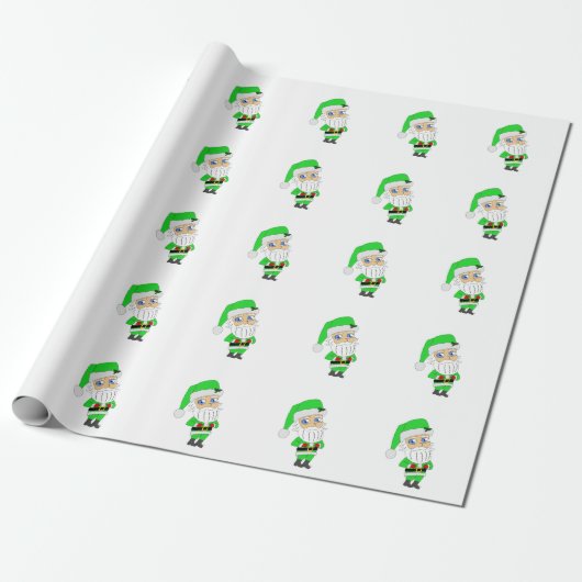 Chibi Kerstman groene pak Cadeaupapier (Uitgerold)