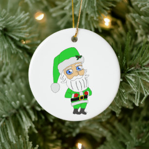 Chibi Kerstman groene pak Keramisch Ornament