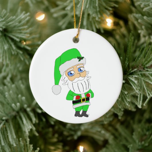 Chibi Kerstman groene pak Keramisch Ornament (Boom)