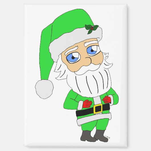 Chibi Kerstman groene pak Magneet (Voorkant)
