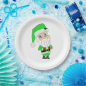 Chibi Kerstman groene pak Papieren Bordje (Feest)