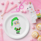 Chibi Kerstman groene pak Papieren Bordje (Feest)