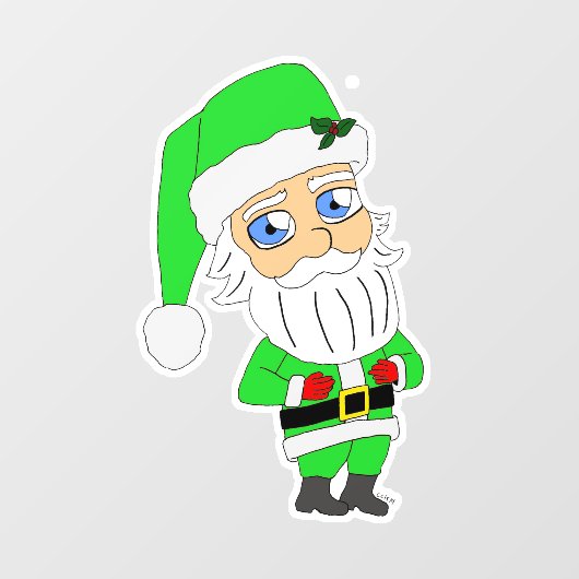 Chibi Kerstman groene pak Raamsticker (Vel)