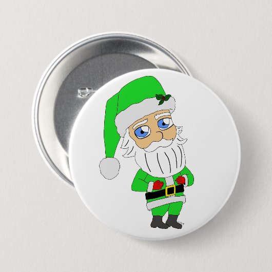 Chibi Kerstman groene pak Ronde Button 7,6 Cm (Voorkant /achterkant)