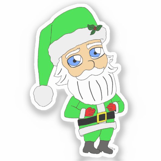 Chibi Kerstman groene pak Sticker (Voorkant)