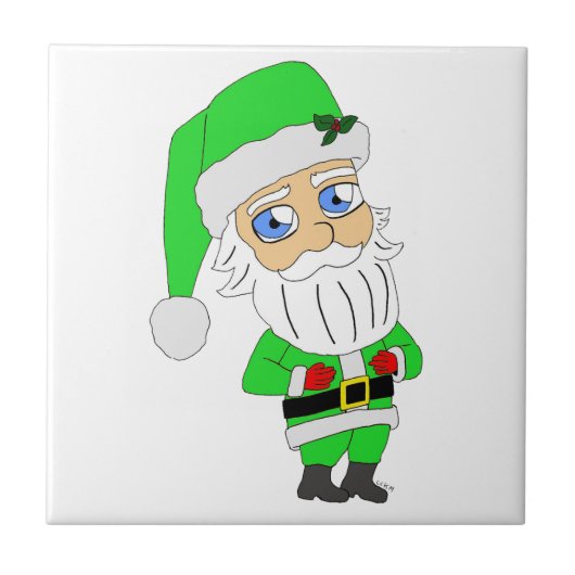 Chibi Kerstman groene pak Tegeltje (Voorkant)