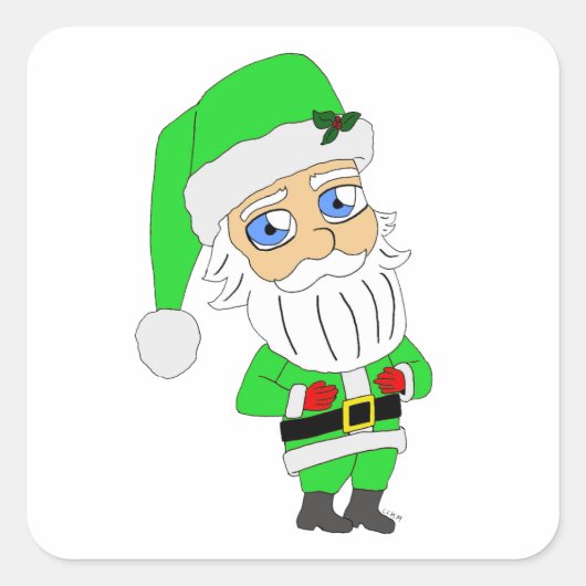 Chibi Kerstman groene pak Vierkante Sticker (Voorkant)