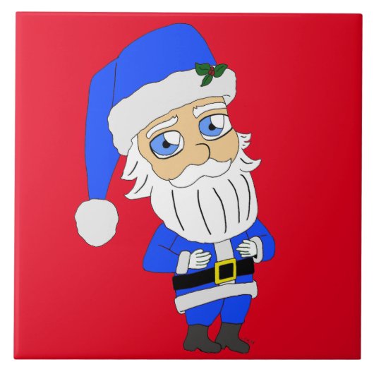 Chibi Kerstman in blauwe pak Tegeltje (Voorkant)