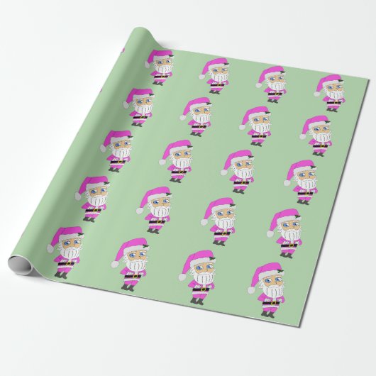 Chibi Kerstman roze pak Cadeaupapier (Uitgerold)