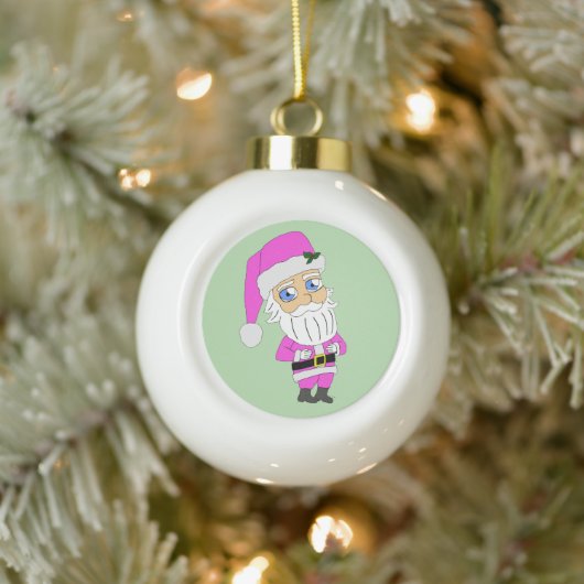 Chibi Kerstman roze pak Keramische Bal Ornament (Boom)