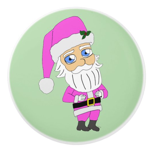 Chibi Kerstman roze pak Keramische Knop (Voorkant)
