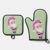 Chibi Kerstman roze pak Ovenwant & Pannenlap Set (Voorkant)