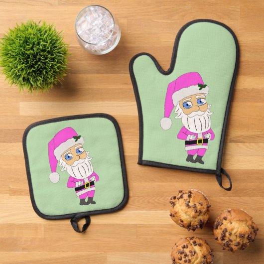 Chibi Kerstman roze pak Ovenwant & Pannenlap Set (Top down)