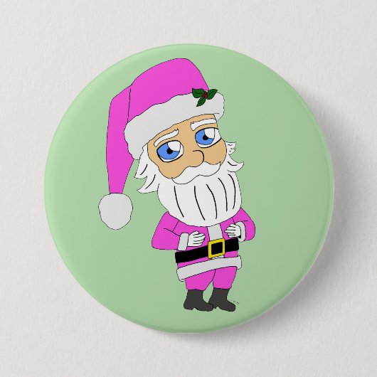 Chibi Kerstman roze pak Ronde Button 7,6 Cm (Voorkant)