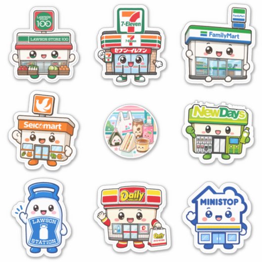 Chibi Konbini Japanse Snack Vinyl Sticker Set (Voorkant)