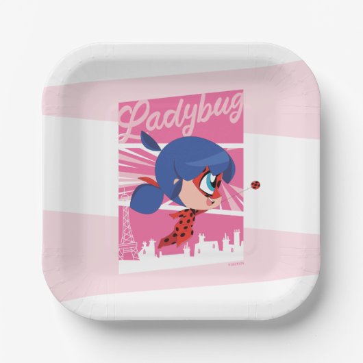 Chibi Ladybug in Parijs Papieren Bordje (Voorkant)