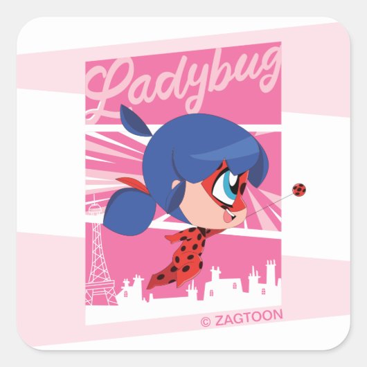 Chibi Ladybug in Parijs Vierkante Sticker (Voorkant)