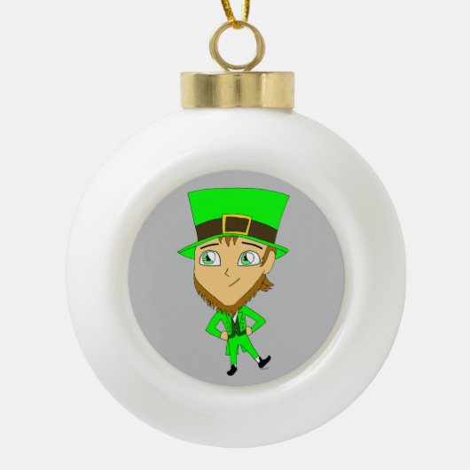 chibi leprechaun keramische bal ornament (Voorkant)