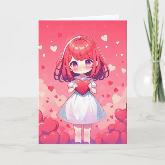 Chibi Lief Anime Meisje Feestdagen Kaart (Voorkant)