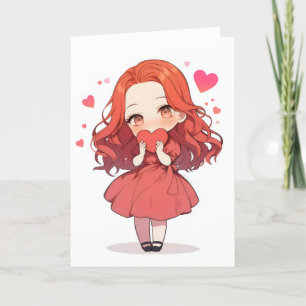 Chibi Love Anime Girl Feestdagen Kaart