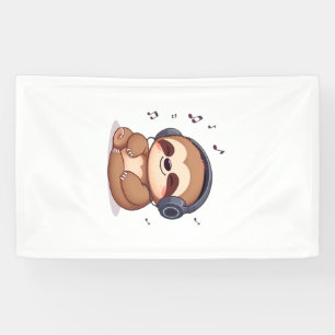 Chibi luiaard met koptelefoon � Schattig Kawaii on Spandoek