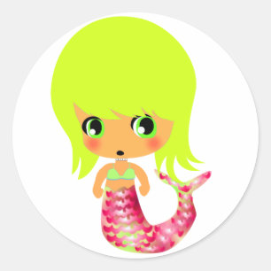 chibi magische zeemeermin 3 ronde sticker