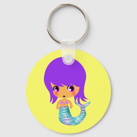 chibi magische zeemeermin paars haar sleutelhanger (Voorkant)
