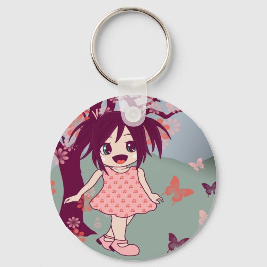 Chibi Manga Anime Little Kawaii Girl Keyring Sleutelhanger (Voorkant)