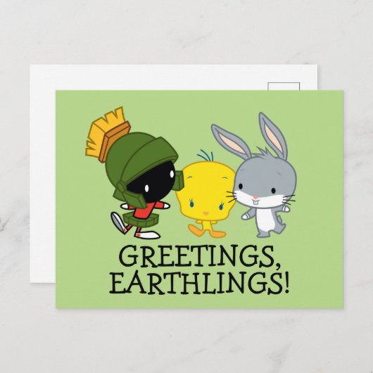Chibi MARVIN DE MARTIAN™, TWEETY™, & BUGS BUNNY™ Briefkaart (Voorkant / Achterkant)