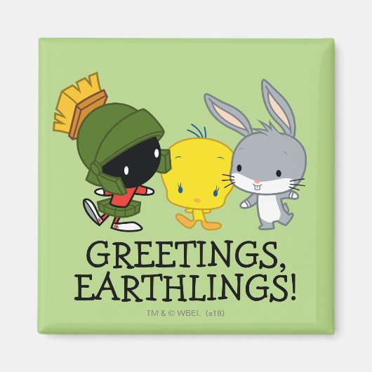 Chibi MARVIN DE MARTIAN™, TWEETY™, & BUGS BUNNY™ Magneet (Voorkant)