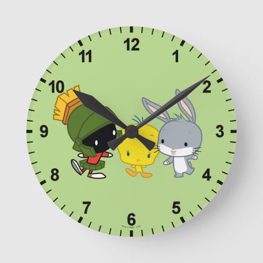 Chibi MARVIN DE MARTIAN™, TWEETY™, & BUGS BUNNY™ Ronde Klok (Voorkant)