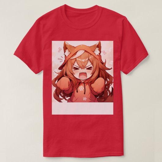 chibi meisje draag vos hoodie t-shirt (Design voorkant)