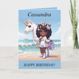 Chibi Meisje Eenhoorn op het strand Verjaardag Kaa Feestdagen Kaart