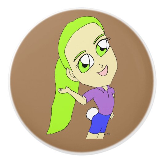 chibi meisje met bunny tail keramische knop (Voorkant)