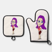 chibi meisje met bunny tail ovenwant & pannenlap set (Voorkant)
