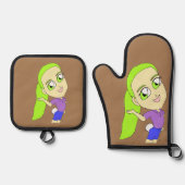 chibi meisje met bunny tail ovenwant & pannenlap set (Voorkant)