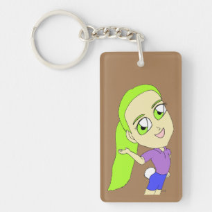 chibi meisje met een sleutelhanger van de bunny ta