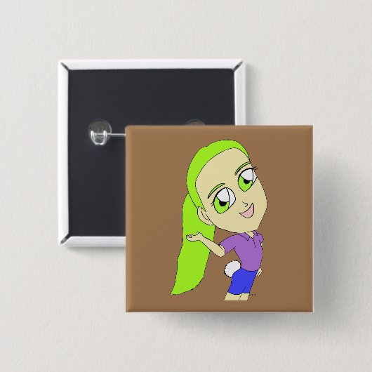 chibi meisje met een staartknoop vierkante button 5,1 cm (Voorkant /achterkant)