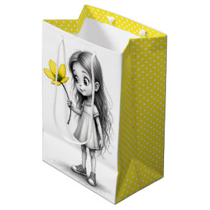 Chibi meisje met gele bloem medium cadeauzakje