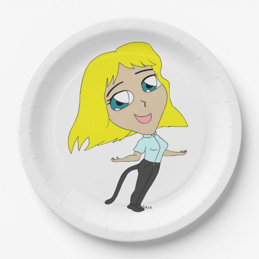 chibi meisje met staart papieren bordje (Voorkant)