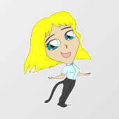 chibi meisje met staart raamsticker (Vel)